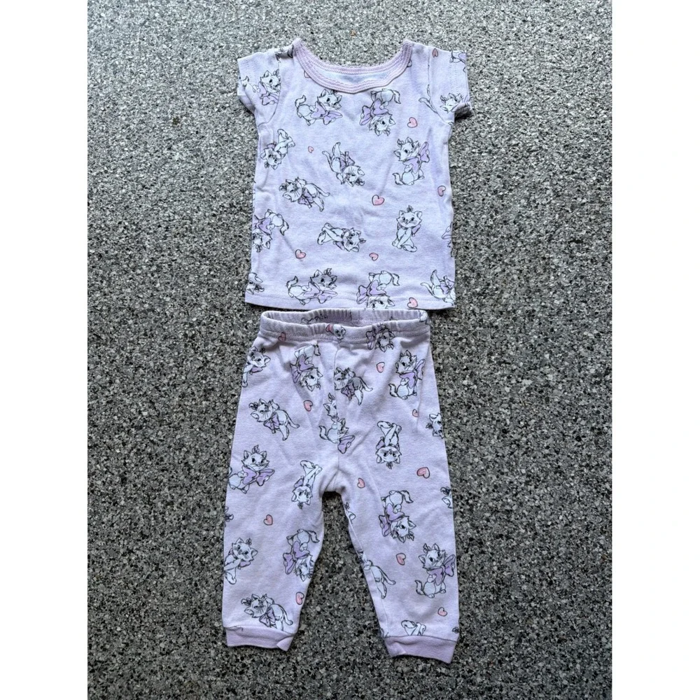 Disney Baby Aristocats Marie Pajamas Set 9M Purple Short Sleeve Top Pants Cotton